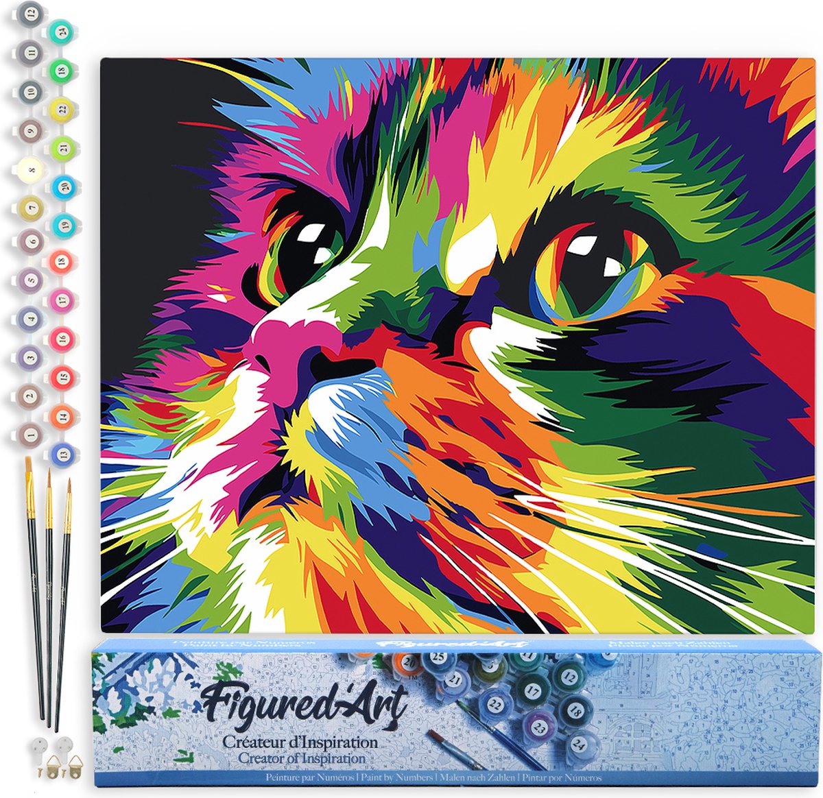 FiguredArt Schilderen op Nummer Volwassenen canvas Schattige Kat Pop Art- Handwerk acrylverf Kit DIY Compleet - 40x50cm zonder frame